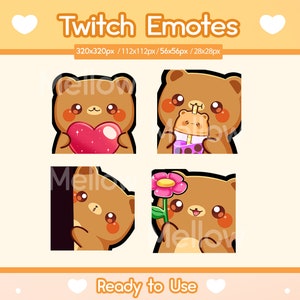 Bear Emotes for Twitch, Brown Bear, Stream Setup, Kawaii Icon, 4 Pack