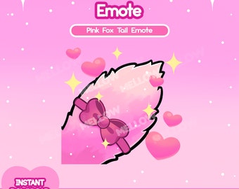 May include: Animated pink fox tail emote with a pink bow and hearts. The emote is 320, 112, and 56 pixels.