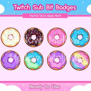 Badges Donut Sub Bit pour Twitch, beignets arc-en-ciel kawaii, gros paquet, icônes de desserts, téléchargement numérique