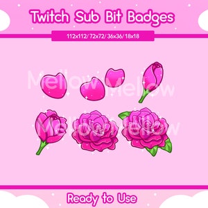 Rose Badges | Twitch sub badges | Blossoming flower | Rose | Hot Pink | flowers | Emotes | Bit Badges | Red