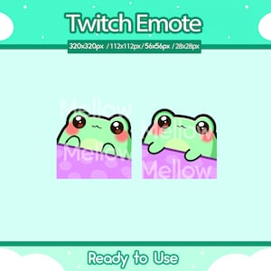 Puede incluir: Una rana verde con mejillas rosadas asomándose de una manta morada y blanca con la palabra "Mellow" escrita en ella.