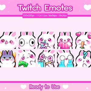 10 Pack Bunny Emotes for Twitch | White Bunny Emotes | Youtube | Discord | Kawaii Bunny Emotes