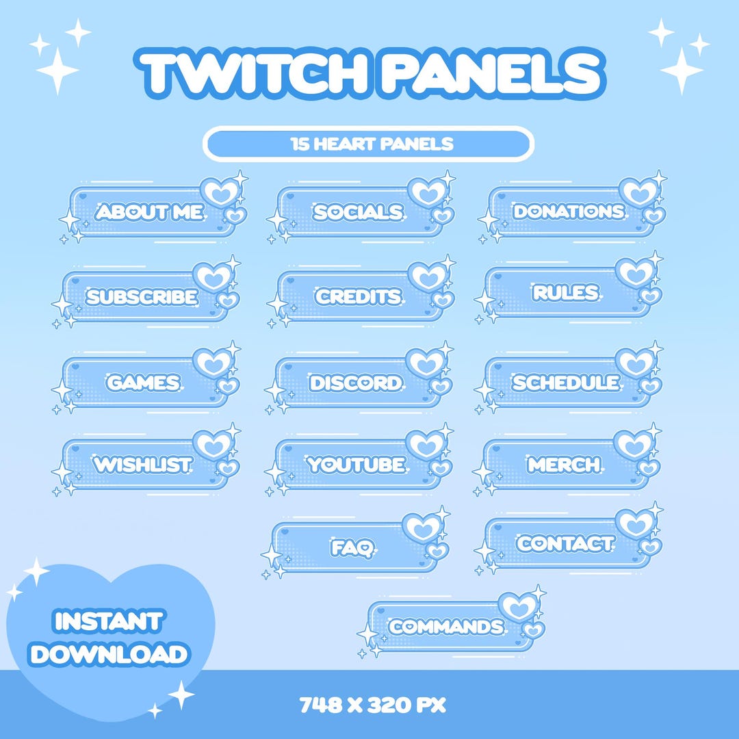 Blue Heart Twitch Panels, Cute Streamer Assets, 15 Pack of Panels - Etsy
