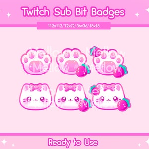 Cat Badges for Twitch | Cat Sub Bit Badges | Strawberry Badges | Cat Paw Sub Badges | Twitch Emotes