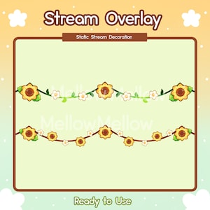 Sunflower Stream Decoration, Static Twitch Overlay, Custom, Cute Aesthetic, Stream Setup, Vtuber Asset, Cozy, Kawaii, Flower, Cottage Core