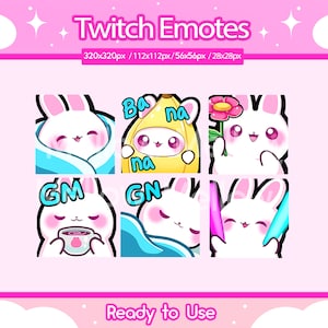 6 Pack Bunny Emotes for Twitch | Cute Bunny Emotes | White Bunny Emotes | Youtube | Discord Emotes | Kawaii icons