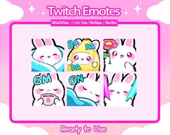 6er Pack Häschen Emotes für Twitch | Niedliche Häschen Emotes | Weißer Hase Emotes | Youtube | Discord Emotes | Kawaii-Symbole