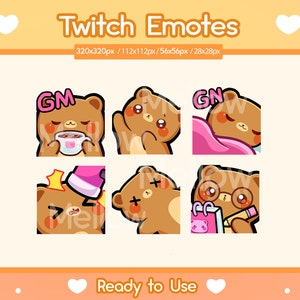6 gestos de oso pardo para Twitch / Emoticones de oso para Twitch / Emoticones de oso pardo / Kawaii / YouTube / Discord