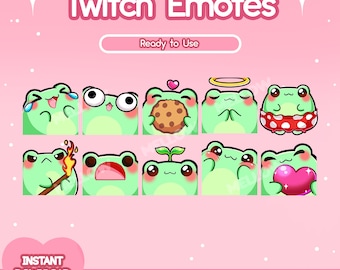 Emoticones de Twitch de rana kawaii, paquete de ranas chibi (descarga instantánea)