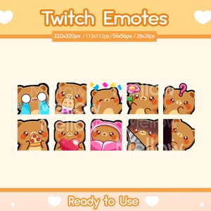 10 emoticones de osos para Twitch / Emoticones de osos pardos / Emoticones para transmisiones de Twitch / Emoticones de osos lindos / YouTube / Kawaii