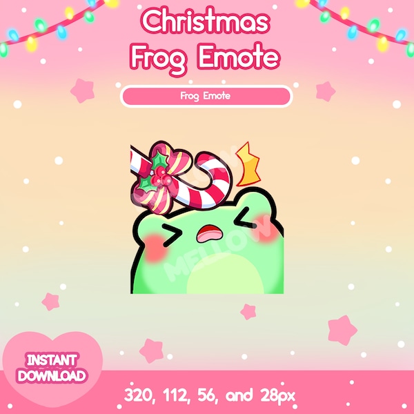 Frog Emote for Twitch, Christmas Emotes, Candy Cane Bonk, Festive Emoji, Froggy Icon, Kawaii Holiday