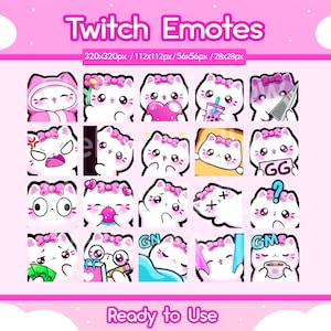 20 Cat Emotes for Twitch | Discord | White Cat Emotes  | Kawaii | Kitty | Neko | Emotes Bundle