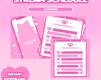 Rosa Herz-Stream-Zeitplan Vorlage, süßer Pinky, Streamer, Vtuber wöchentlicher Stromplan, Canva Vorlage, PSD-Dateien, Vtuber Ressourcen
