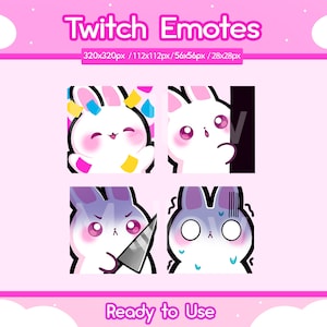 4 Pack Bunny Emotes for Twitch, Kawaii Bunny Emotes, White Bunny, YouTube, Discord Emotes, Kawaii Icons