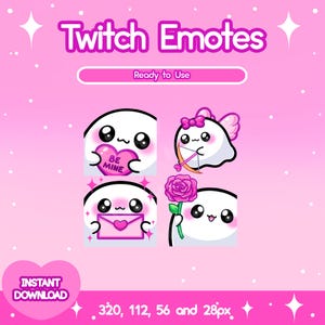 Emoticones de fantasmas, emojis de San Valentín, lindos emotes de Twitch, fantasmas adorables y espeluznantes, fantasmas kawaii, descarga instantánea