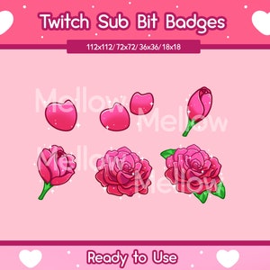 Rose Badges | Twitch sub badges | Blossoming flower | Rose | Pink | Red Rose | Emotes | Bit Badges