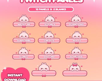 Kawaii Bunny Twitch Panels, Pink Panels, Cute Stream Aesthetic, Twitch Streamer, Instant Download