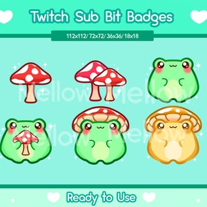 Frog Sub Bit Badges for Twitch | Mushroom Frog Badges | Kawaii Frog Icons | Twitch Bit Badges