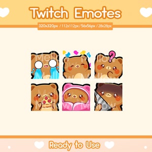 6 Pack Bear Emotes, Brown Bear, Twitch Stream Emotes, Cute Bear Emotes, Kawaii