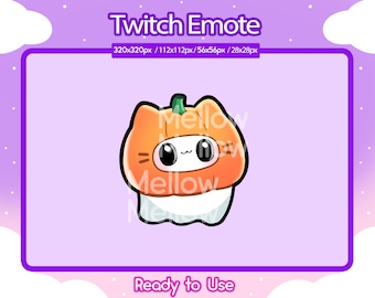 Ghost Cat Pumpkin Twitch Emote, Kawaii Halloween (Digital Download)