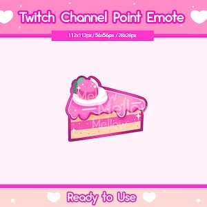 Cake Channel Point Emote for Twitch, Dessert Redeem Point,  Strawberry Cake, Kawaii Icon, Cute