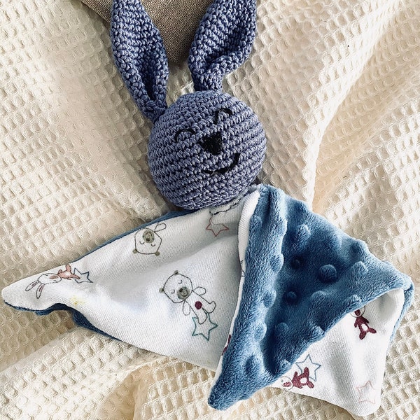 Doudou Animaux Lapin Crochet - Fait Mains -Cadeau Bébé - Tout doux