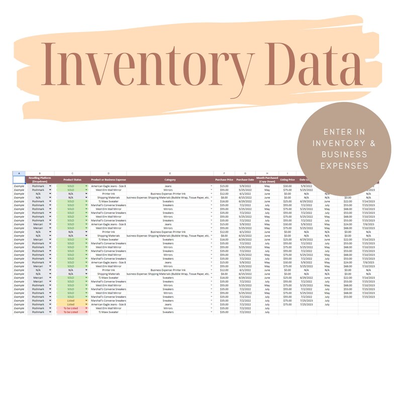 SIMPLE Reseller Inventory Tracker Poshmark Sale Spreadsheet Small ...