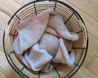 Boho Home Collection Knit Mini Throw Blanket Or Baby Blankie Swaddle In Rustic Romantic Blush Pink Color