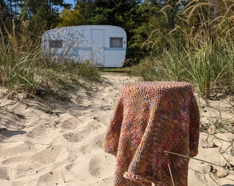 Boho Home Collection Knit Mini Throw Blanket Or Baby Blankie In Lion Brand Yarn Comfy Cotton RARE Fireside Color
