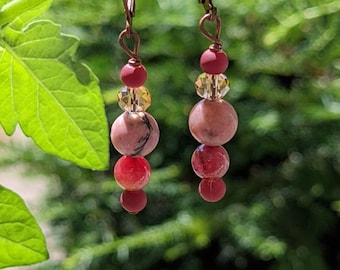 Boho Hippie Rose Colored Dangle  Earrings