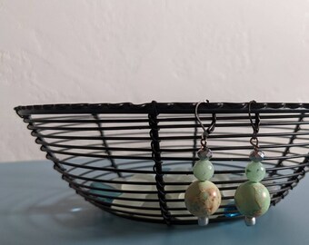 Boho Hippie Earthy Jade Colored And Faceted Stones Dangle  Earrings
