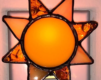 Sunshine stain glass night light with switch control and bulb