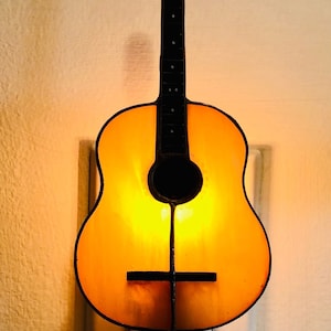 Guitar stain glass night light with control switch and bulb