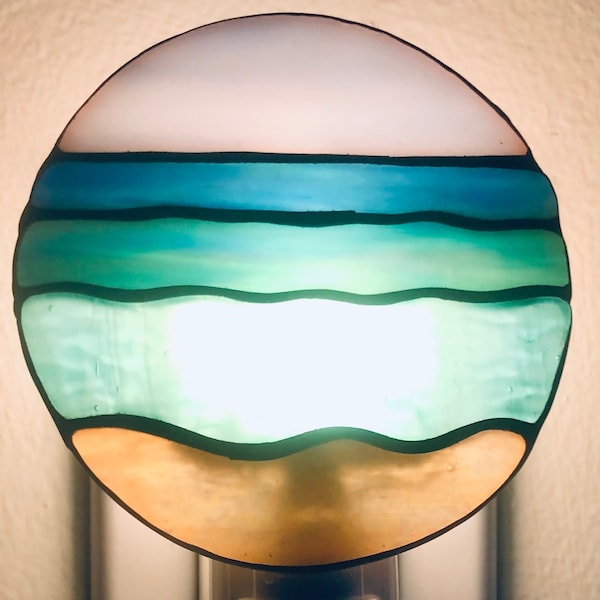 Ocean scape stain glass night light with switch control and bulb