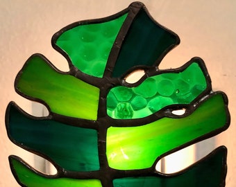 Philodendron leaf stain glass night light