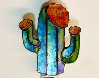 Cactus nachtlampje van glas-in-lood met schakelaarbediening en lamp