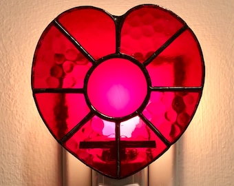 Heart stain glass night light with switch control and bulb