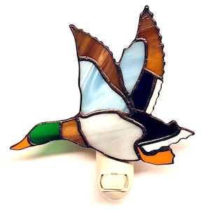 Male mallard duck stain glass night light with switch control and bulb