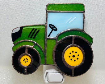 Tractor stain glass night light with switch control and bulb
