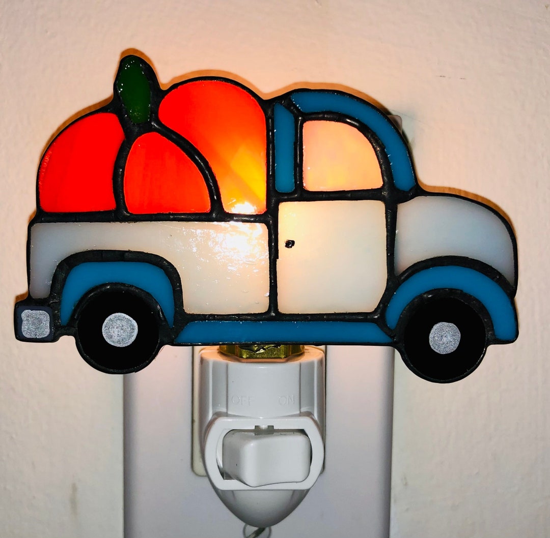 Truckload O Pumpkin Stain Glass Night Light With Switch Etsy