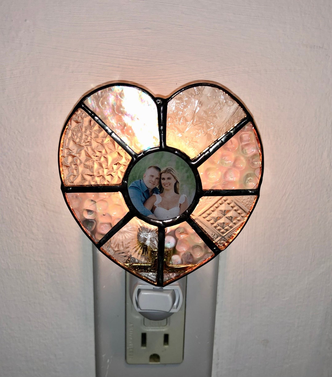 Crystal Heart Stain Glass Night Light Etsy