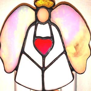 Angel with heart stain glass night light with switch control and bulb