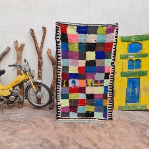 Fabulous Boucherouite Rug, Azilal Rug, Moroccan Rug, Berber Multicolored Carpet, Boucherouite Vintage Rug, Bohemian Rug