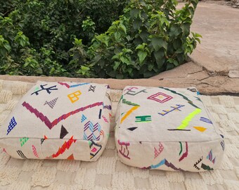 Moroccan Kilim Pouf, Floor Pouf, Vintage Moroccan Ottoman, Square Pouf,Meditation Cushion,Outdoor Rinbow Kilim Pillows