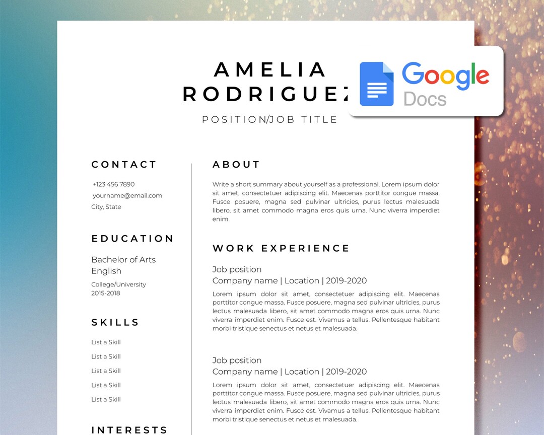 Google Docs Resume Template | Modern Design, Editable CV | Cover Letter ...
