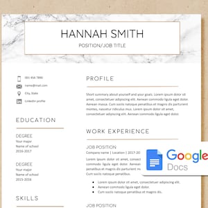 Modern Resume Template Google Docs | Easy-to-Edit CV Template | Cover Letter Reference Page | Instant Download | Digital Design | Job Search
