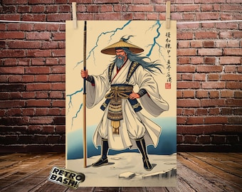 Raiden Mortal Kombat Ukiyo-e style poster Museum Quality Matte Print
