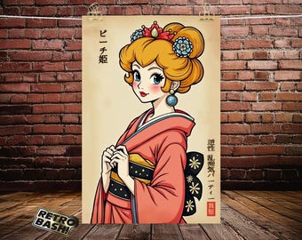 Principessa Peach in stile classico giapponese - Poster di qualità museale