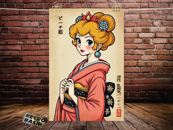 Princess Peach in Classical Japanese Style - Museum-Quality Poster
