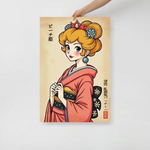 Princess Peach in Classical Japanese Style - Museum-Quality Poster